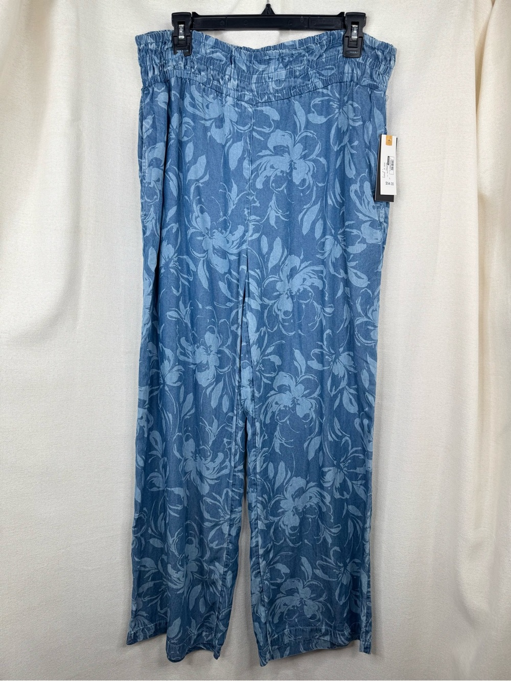 Land 'n Sea Pants Womens Size L Blue Floral Pull-On Elastic Waist Relaxed